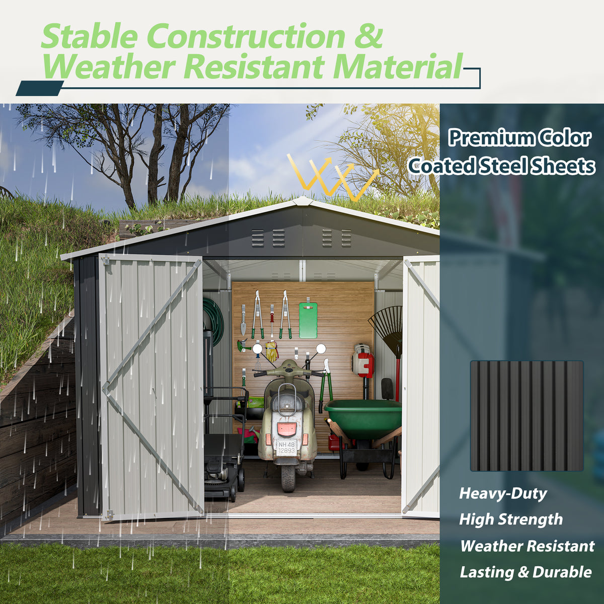 Outdoor Storage Shed 10X10 Ft, Utility Metal Tool Storage With Lockable Doors And Updated Frame Structure, Large Metal Garden Shed For Backyard, Patio Lawn, Black Black Metal
