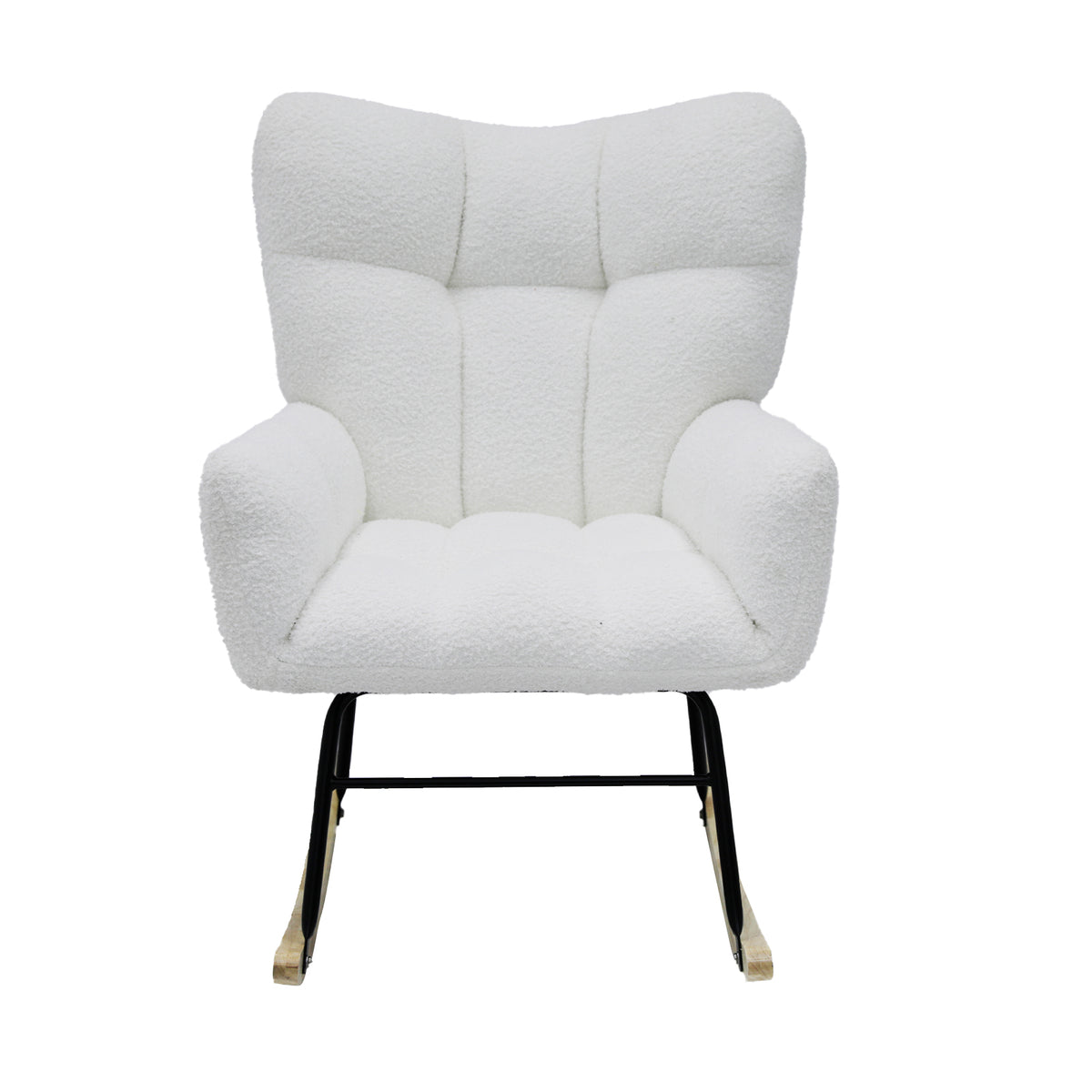 Modern Rocking Chair,Teddy Fabric Chair With High Backrest,Rocking Accent Chairs For Nursery,Living Room,Bedroom White White Wood Metal