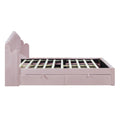 Queen Size Upholstered Platform Bed With 4 Drawers And 2 Usb, Pink Box Spring Not Required Queen Pink Wood Bedroom Bed Frame Polyester Upholstered
