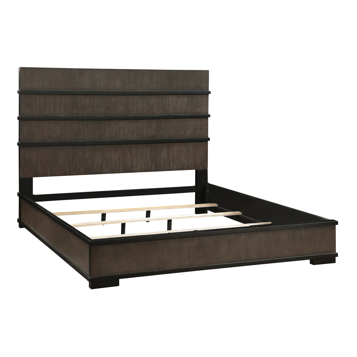 Two Tone Brown Black Finish Led Headboard King Bed 1Pc Modern Industrial Design Bedroom Furniture Box Spring Required King Black,Brown Gray Wood Bedroom Bed Frame Wood