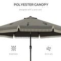 Outsunny 9Ft Patio Umbrella With Push Button Tilt And Crank, Ruffled Outdoor Market Table Umbrella With Tassles And 8 Ribs, For Garden, Deck, Pool, Dark Gray Dark Grey Polyester