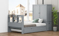 Twin Size Platform Bed With Storage Headboard And Footboard, Pull Out Shelves And Twin Size Trundle, Gray Box Spring Not Required Twin Gray Wood Bedroom Bed Frame Solid Wood Mdf