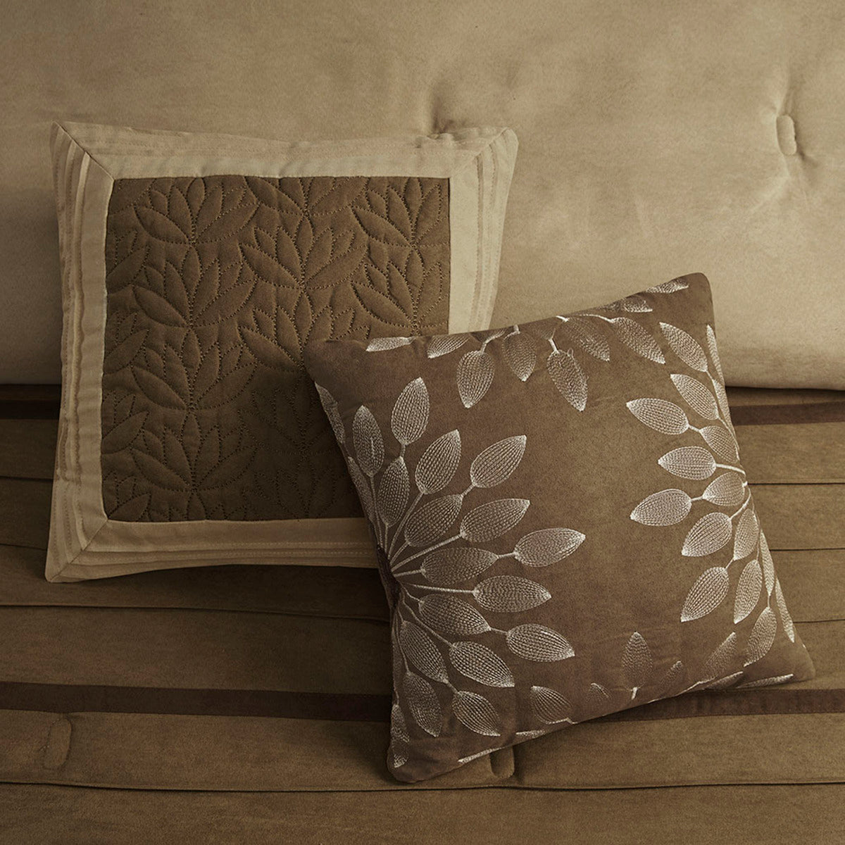7 Pc Pieced Faux Suede Comforter Set Natural Cal King California King Natural Polyester