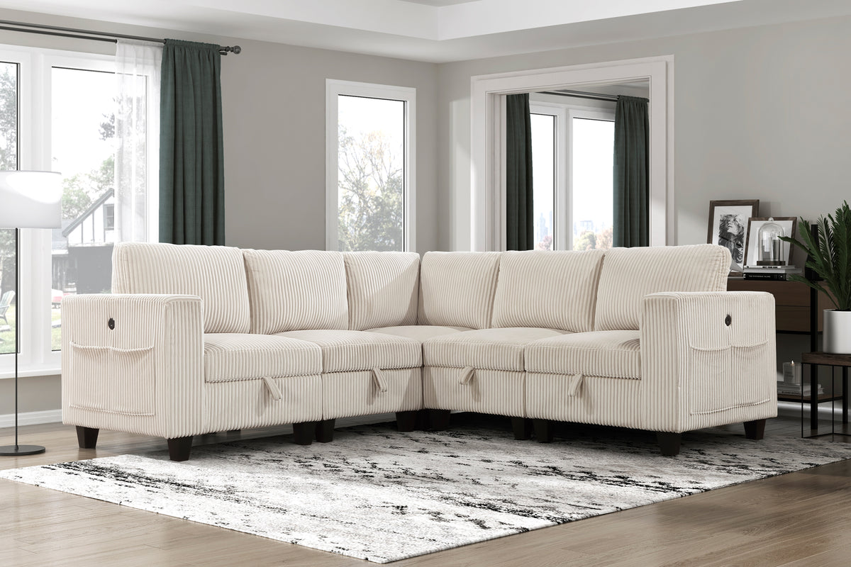 Modern Living Room Furniture Beige Armless Chair With Storage Corduroy Fabric Upholstery 1Pc Modular Armless Chair Beige Primary Living Space Contemporary,Modern Solid Wood