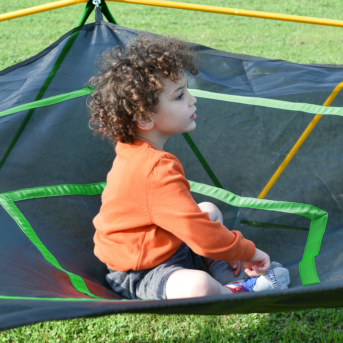 13Ft Geometric Dome Climber Play Center, Kids Climbing Dome Tower With Hammock, Rust & Uv Resistant Steel Supporting 1000 Lbs Yellow Metal