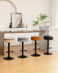 Round Storage Bar Stool Set Of 2, Brown Faux Leather Height Adjustable Barstool, 360 Counter Height Swivel Stool, Armless Bar Chair With Metal Frame For Kitchen Counter Dining Living Room Brown Set Of 2 Foam Pu Leather