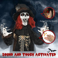 Homcom 6' Life Size Outdoor Halloween Decoration, Animatronic Zombie With Realistic Skeleton Chest And Scary Sharp Teeth, Sound And Motion Activated Animated Prop With Light Up Eyes Multicolor Polyester