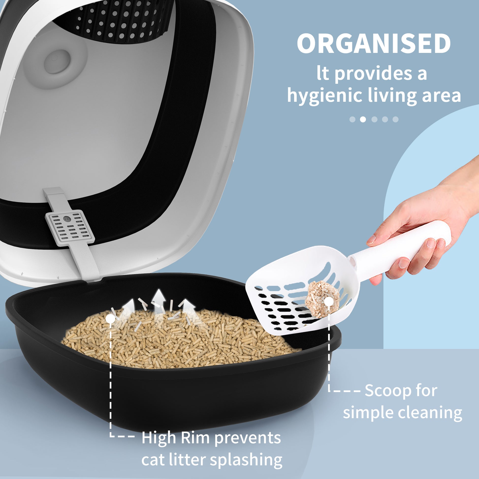Pawhut Cat Litter Box With Lid, Covered Litter Box W High Sides, Air Freshener, Large Two Way Entrance Kitty Litter Box, Foldable, Easy Clean, White, And Black Black Abs