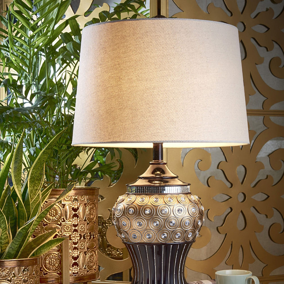 28.75 Inch Gold Max Bejeweled Resin Table Lamp Multicolor Polyresin