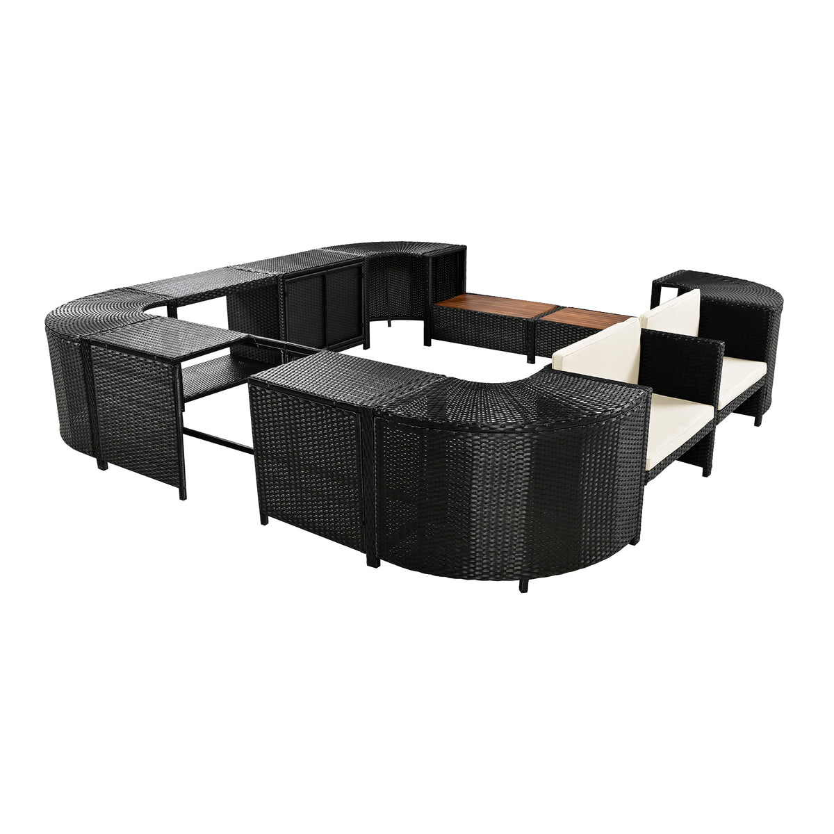 Spa Surround Spa Frame Quadrilateral Outdoor Rattan Sectional Sofa Set With Mini Sofa,Wooden Seats And Storage Spaces, Beige Yes Beige Water Resistant Frame Water Resistant Cushion Garden & Outdoor Sectional Seating Groups Foam Rattan Waterproof Fabric