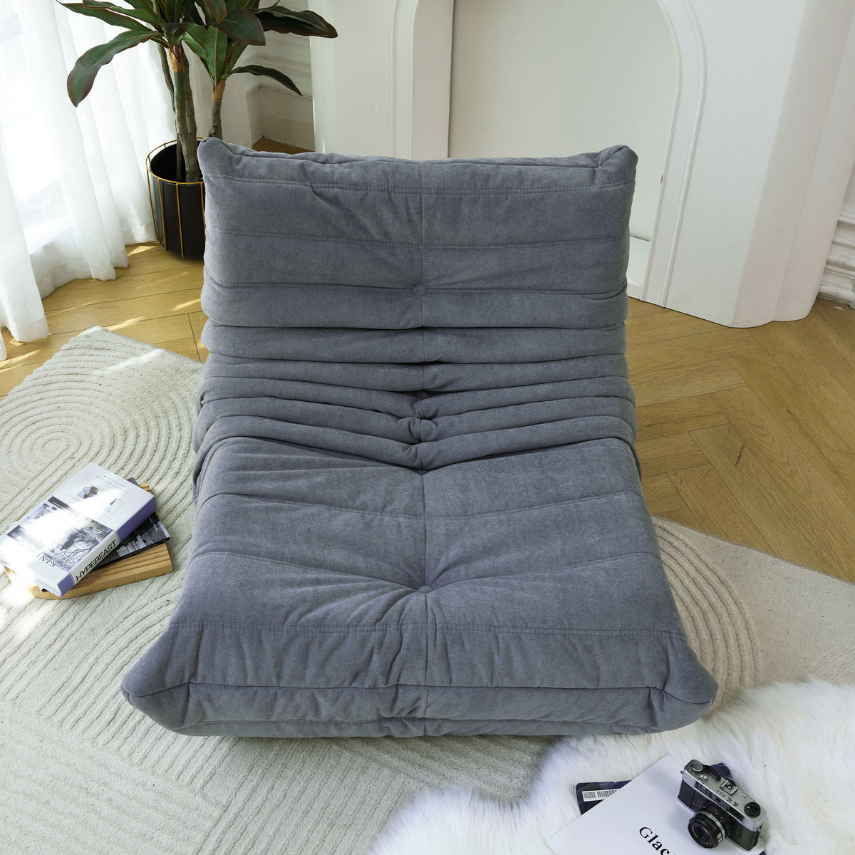 Floor Sofa Bean Bag Chair For Adults Fireside Bean Bag Lounger Memory Foam Chair For Home, Office, Apartment Or Gaming Venue Plain Grey Polyester Primary Living Space Firm Art Deco Armless Foam Polyester Blend