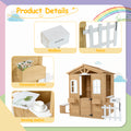 Wooden Playhouse For Kids Outdoor With Working Door, Windows, Mailbox, Bench, Flowers Pot Holder, 39
