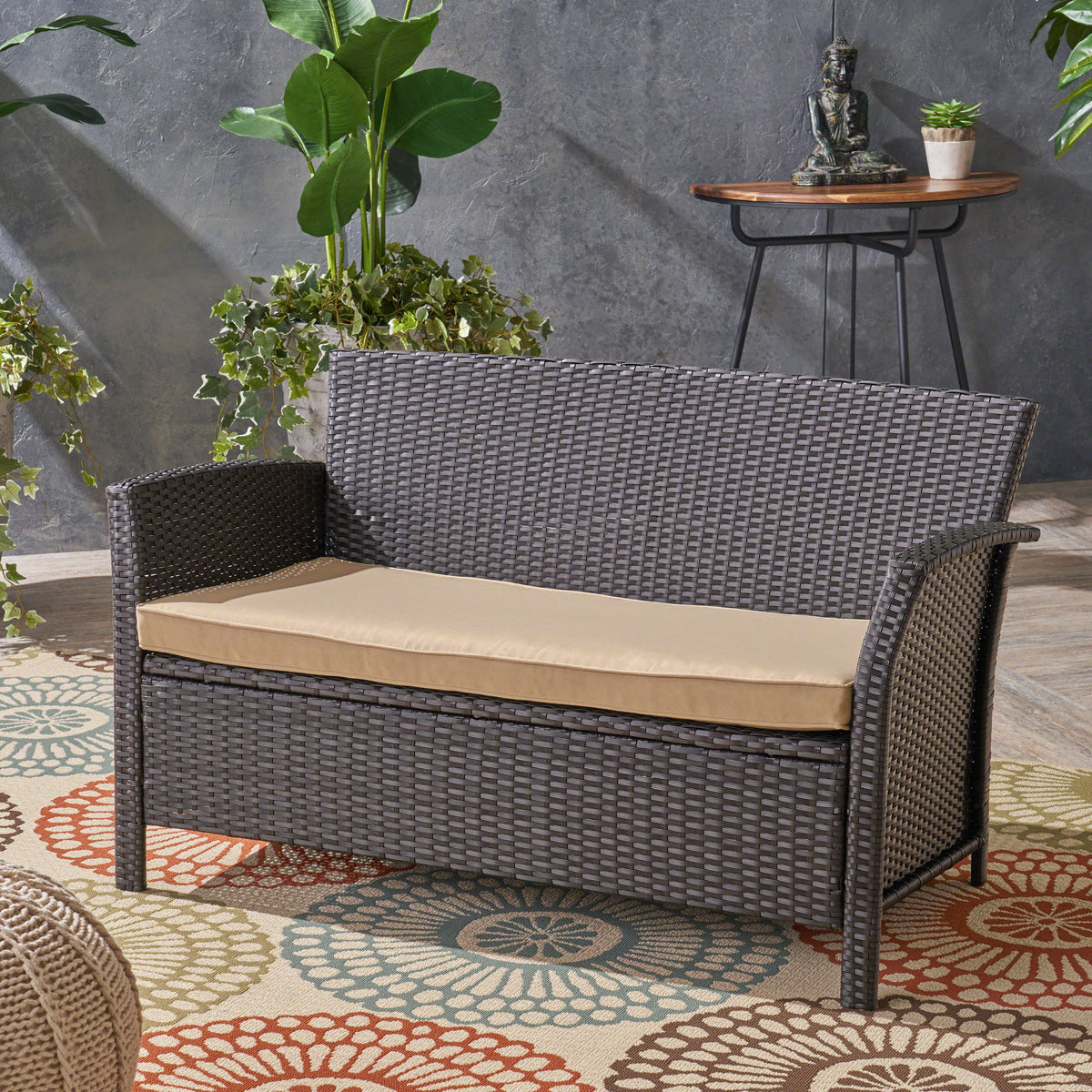 St Lucia Seat Brown Tan Pe Rattan Iron Waterproof Fabric