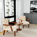 Fabric Accent Arm Chair Set Of 2 With Round Wood Table Beige Fabric
