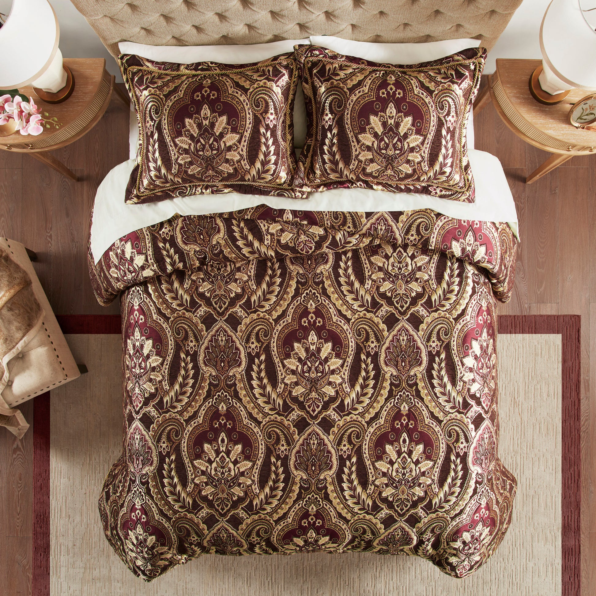 4 Piece Comforter Set Burdy Queen Multicolor Polyester