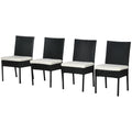 Outsunny 4 Pe Rattan Outdoor Dining Chairs With Cushions, Patio Wicker Dining Chairs With Backrests For Porch, Deck, Garden, Cream White Cream White Steel