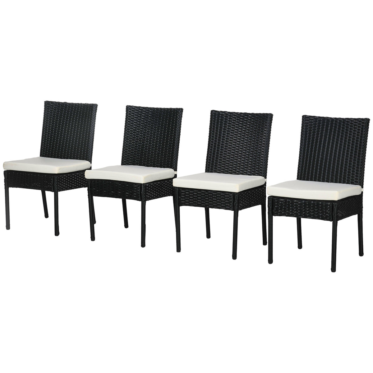 Outsunny 4 Pe Rattan Outdoor Dining Chairs With Cushions, Patio Wicker Dining Chairs With Backrests For Porch, Deck, Garden, Cream White Cream White Steel