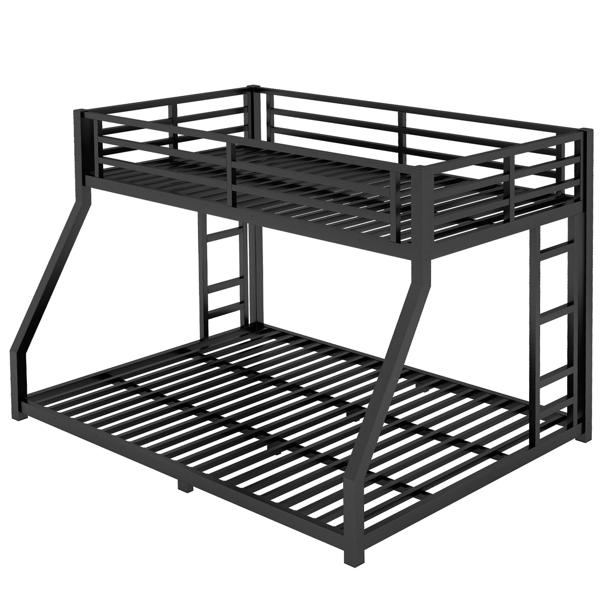 Metal Full Xl Over Queen Bunk Bed For Teens And Adults, Noise Reduced No Box Spring Needed, Black Full Xl Black Metal