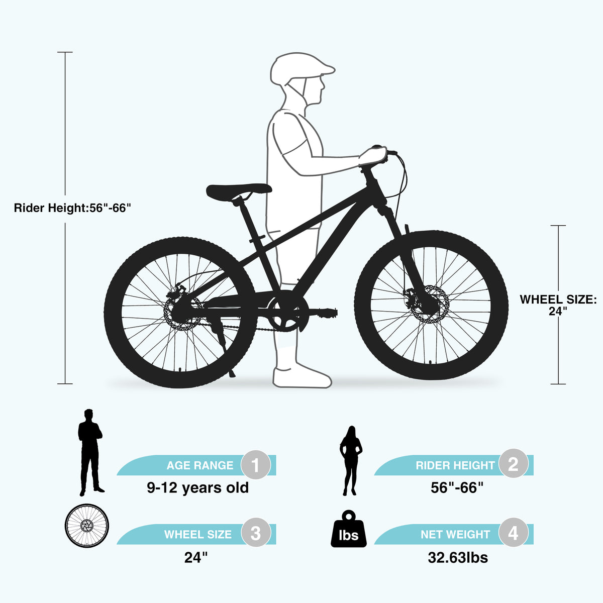 Mountain Bike,24 Inch Mtb For Boys And Girls Age 9 12 Years,Multiple Colors Cyan Steel