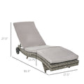 Outsunny Chaise Lounge Pool Chair, Outdoor Pe Rattan Cushioned Patio Sun Lounger W 5 Level Adjustable Backrest & Wheels For Easy Movement, Wicker, Gray Gray Steel