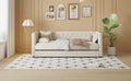 Twin Size Tufted Upholstered Daybed With Trundle, Velvet Sofabed With Rivet Design, No Box Spring Needed,Beige Twin Beige Velvet