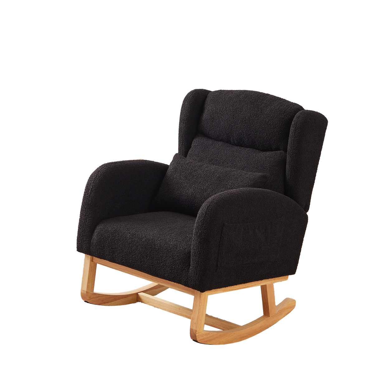 27.2"W Modern Accent High Backrest Living Room Lounge Arm Rocking Chair, Two Side Pocket Black Foam Fabric
