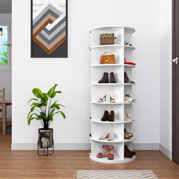 7 Tier Rotating Shoe Rack Tower, Spinning Shoe Display, 360 Shoe Rack Storage Round Carousel, Vertical Handbag Rotate Shoes Closet Organization, Christmas Gift White White Pvc