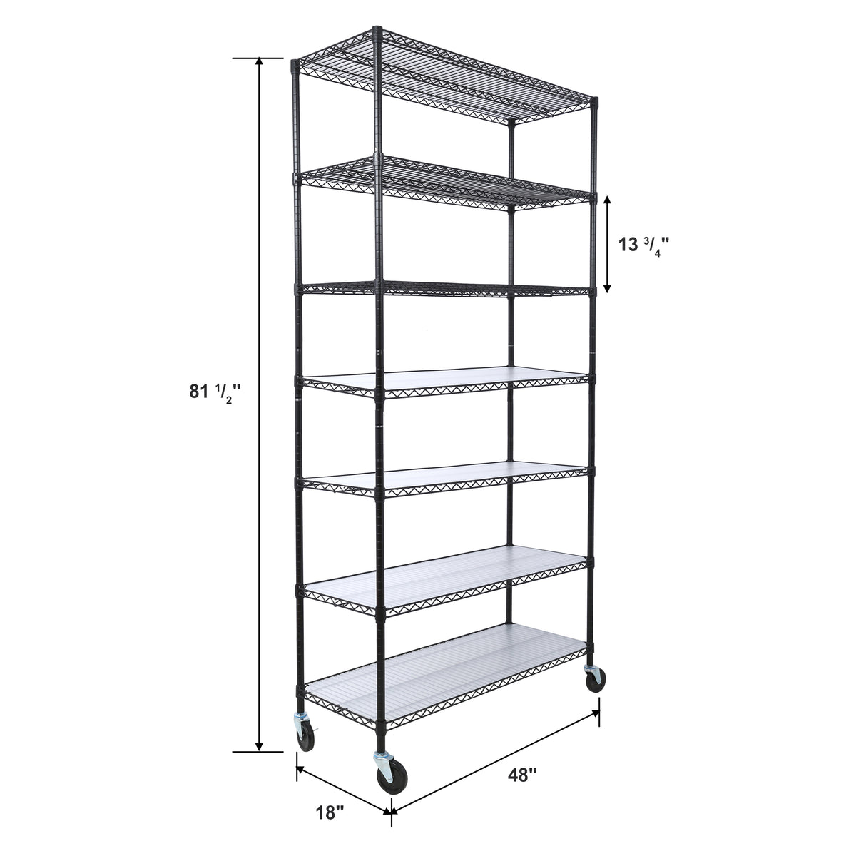 7 Tier Metal Shelf Wire Shelving Unit, 2450Lbs Heavy Duty Adjustable Storage Rack With Wheels & Shelf Liners For Closet Kitchen Garage Basement Commercial Shelving 81.5" H X 48" L X 18" D Black Black Metal
