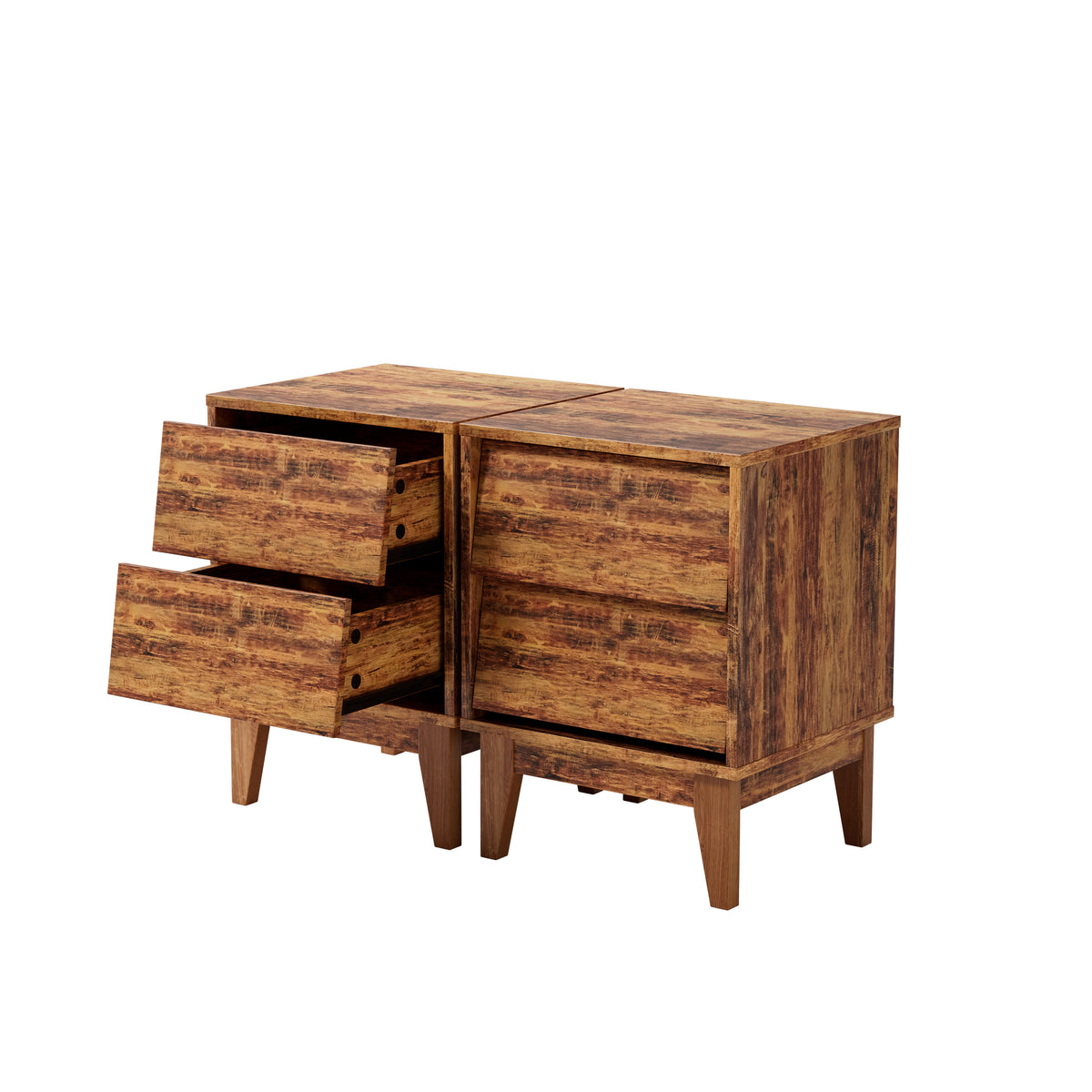 2 Set Nightstands Features Vintage Style And Bevel Design, Made Of Mdf, Mid Century Modern Nightstand, Night Stand For Bedroom Brown Mdf