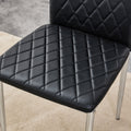 Table And Chair Set.A Rectangular Dining Table Features With Tempered Glass Top And Sleek Black Mdf Stand.Paried With 6 Pu Chairs With Checkered Armless High Back And Electroplated Metal Legs. Black,Transparent Seats 6 Mdf Glass