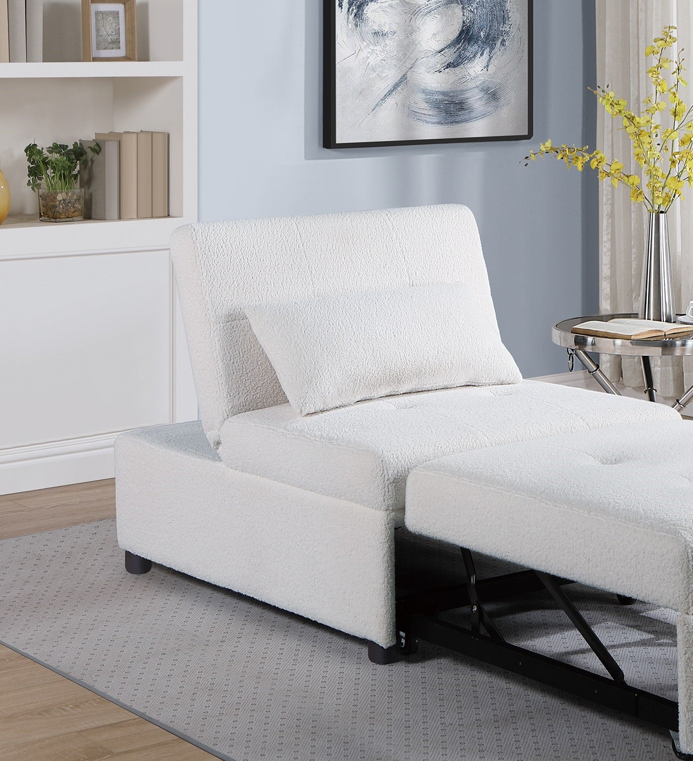 Contemporary White Color Sleeper Sofa Chair Pillow Plush Tufted Seat 1Pc Convertible Sofa Sherpa Fabric Couch White Wood Primary Living Space Contemporary,Modern Pine Fabric 1 Seat