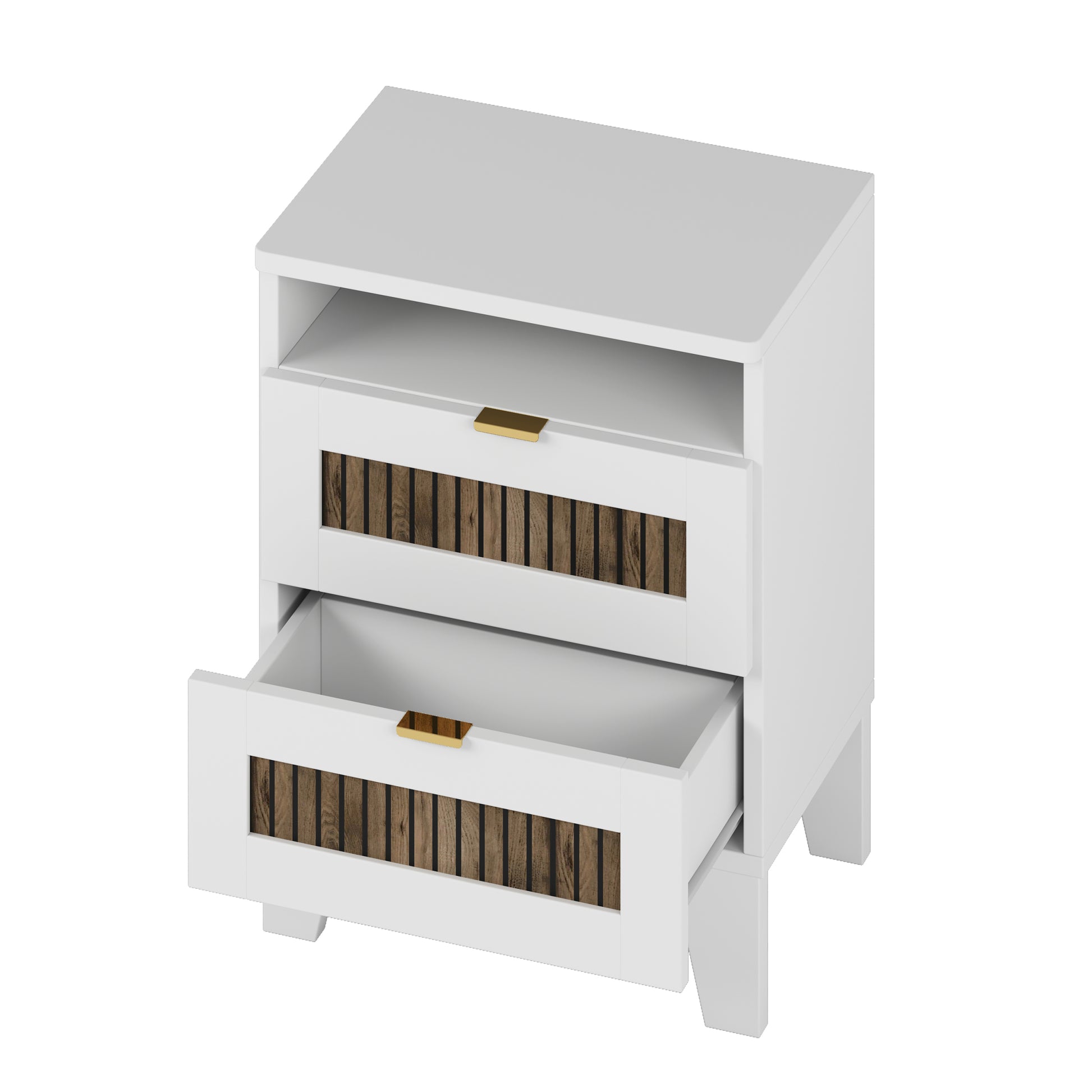 4 Pieces Bedroom Sets, Full Size Farmhouse Platform Bed With Wooden Strip Decoration, Storage Nightstand And Dresser With Metal Handle, White Full White 4 Piece Set Particle Board