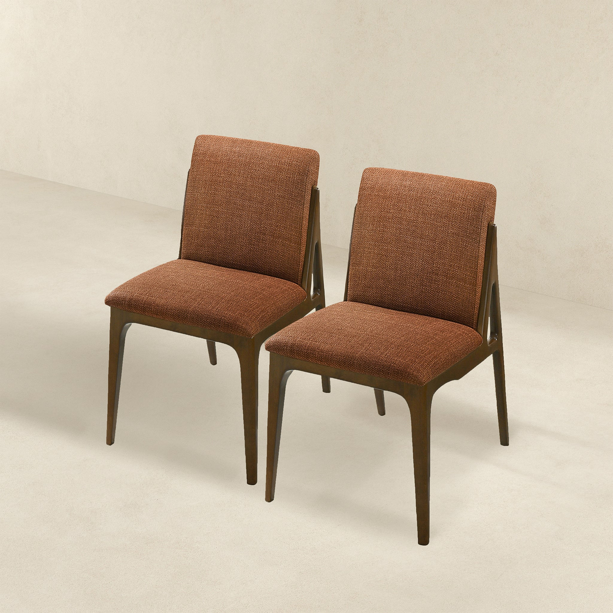 Grivelle Orange Fabric Dining Chair Set Of 2 Solid Brown,Orange Brown Dining Room Foam Wipe Clean Mid Century Modern Dining Chairs 1 Foam Fabric,Solid Wood