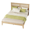 Queen Size Rubber Wooden, Solid Wooden Bed With Rattan Headboard, Enhanced By Support Feet Queen Natural American Design Rubber Wood