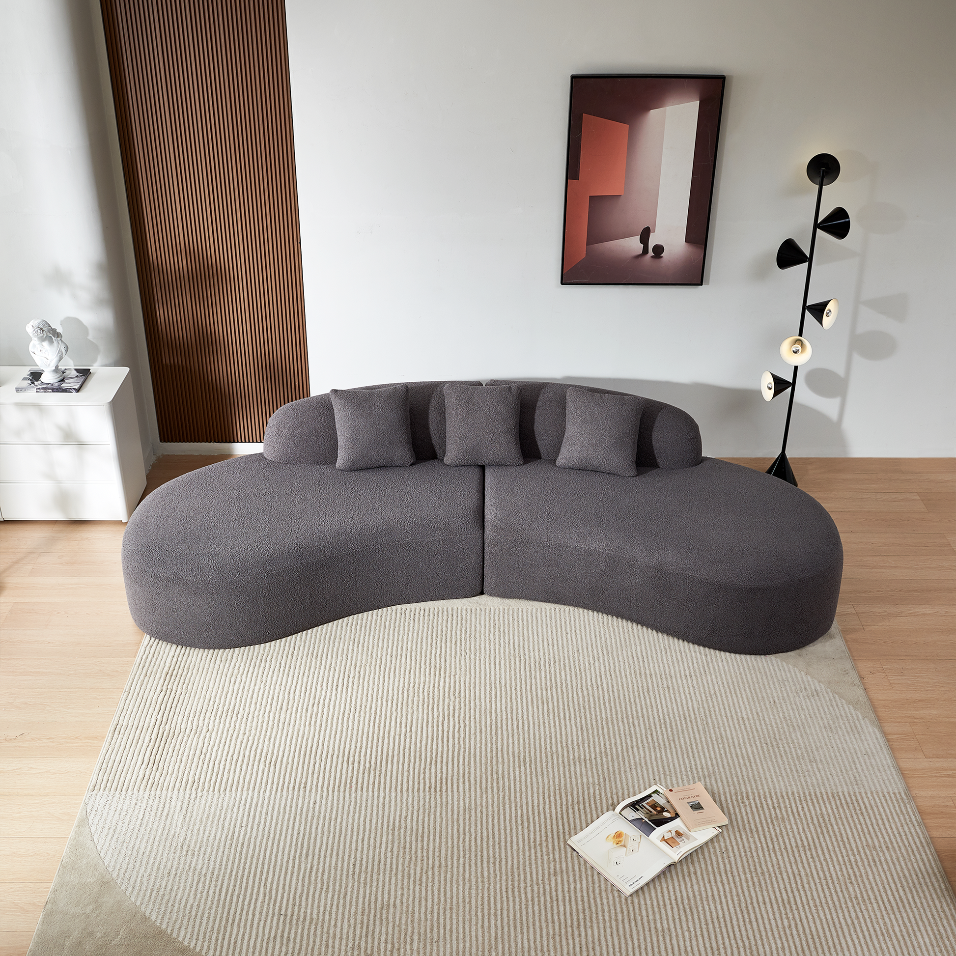 Modern Curved Sectional Sofa, 5 Seater Couch, Comfortable And Stylish For Living Room, Apartment, Home Decor Gray Medium Soft Foam Sherpa 5 Seat