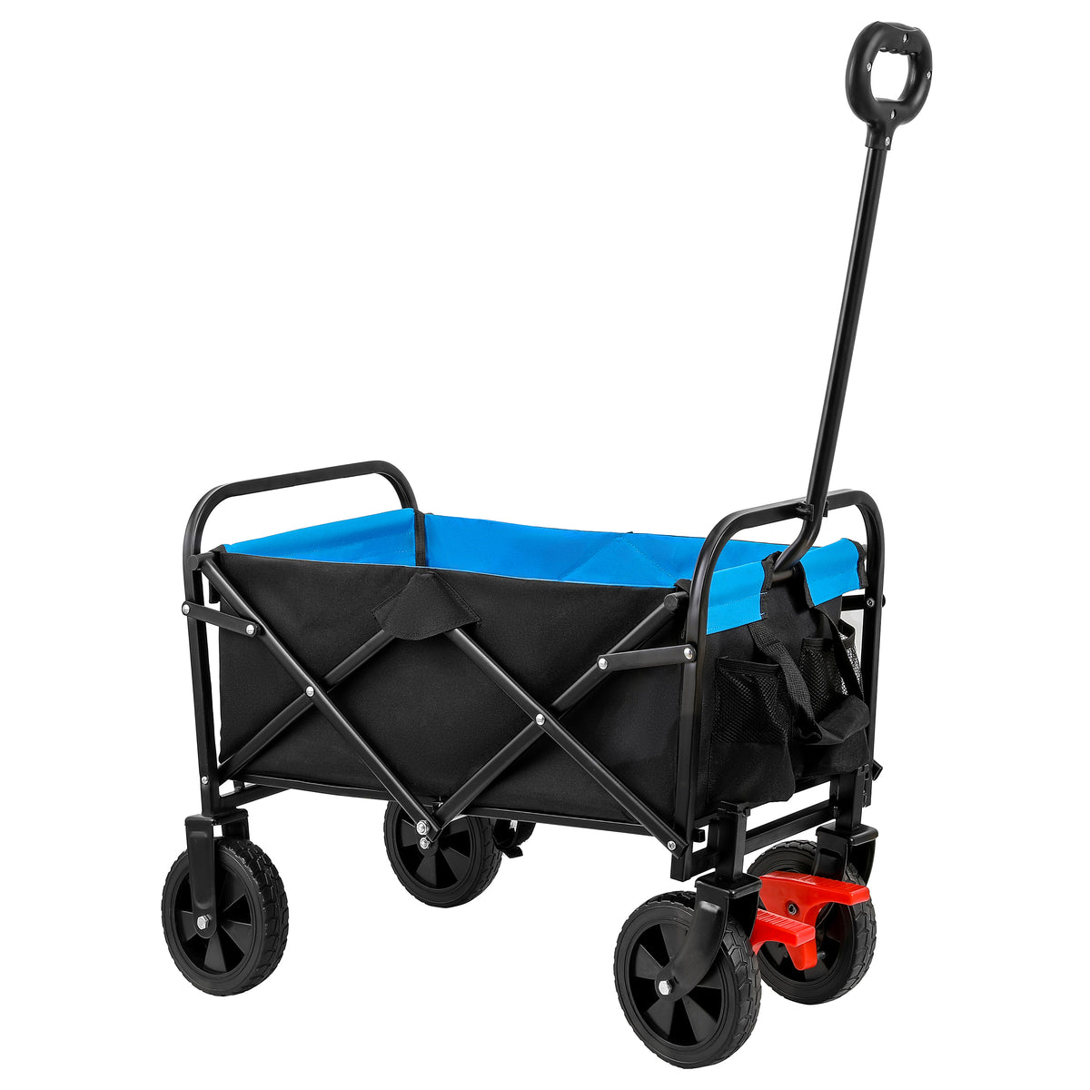 Mini Folding Wagon Garden Shopping Beach Cart Black Blue Brake Black Blue Metal