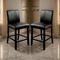 Counter Height Chair With Wooden Legs, Set Of 2, Black Black Wood Fabric