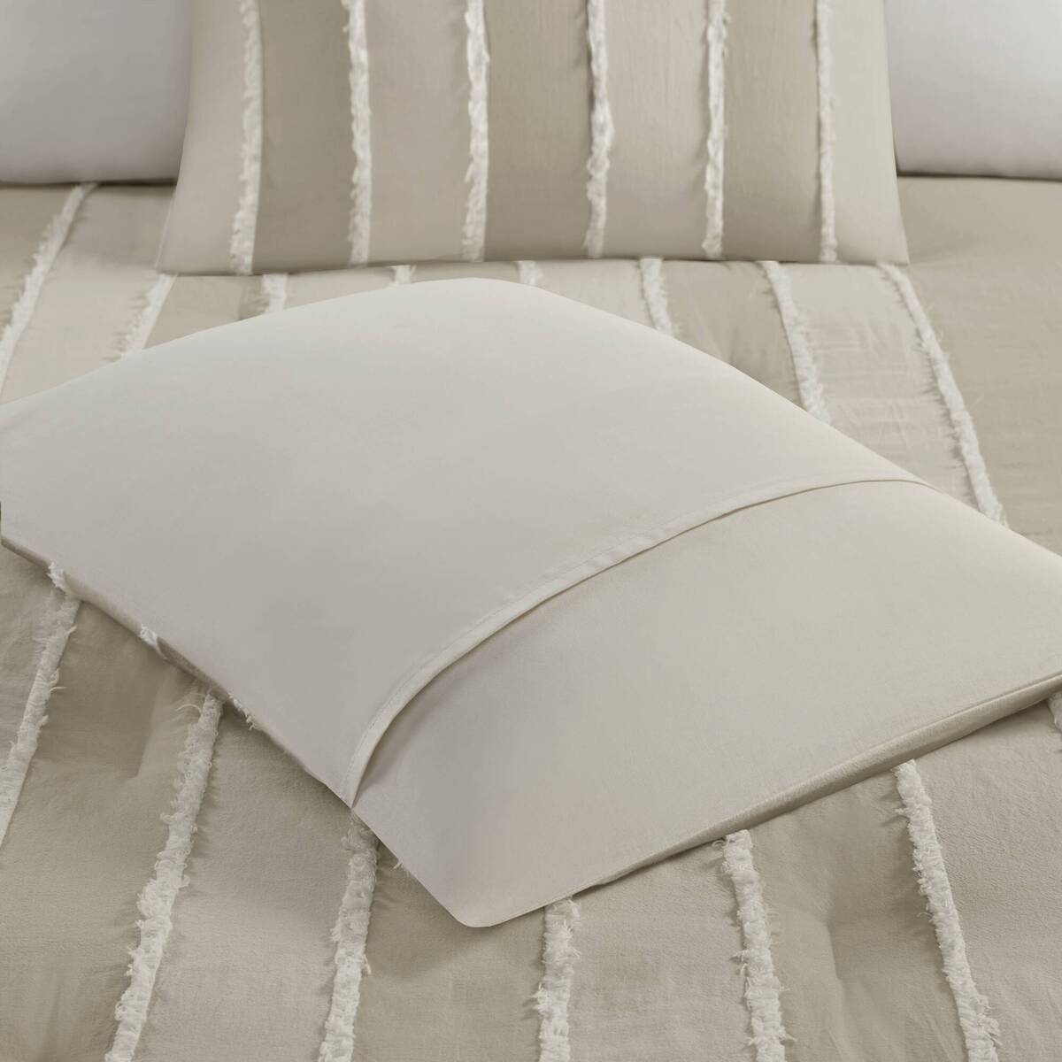 3 Piece Striped Cotton Comforter Set Taupe King Cal King Taupe Cotton