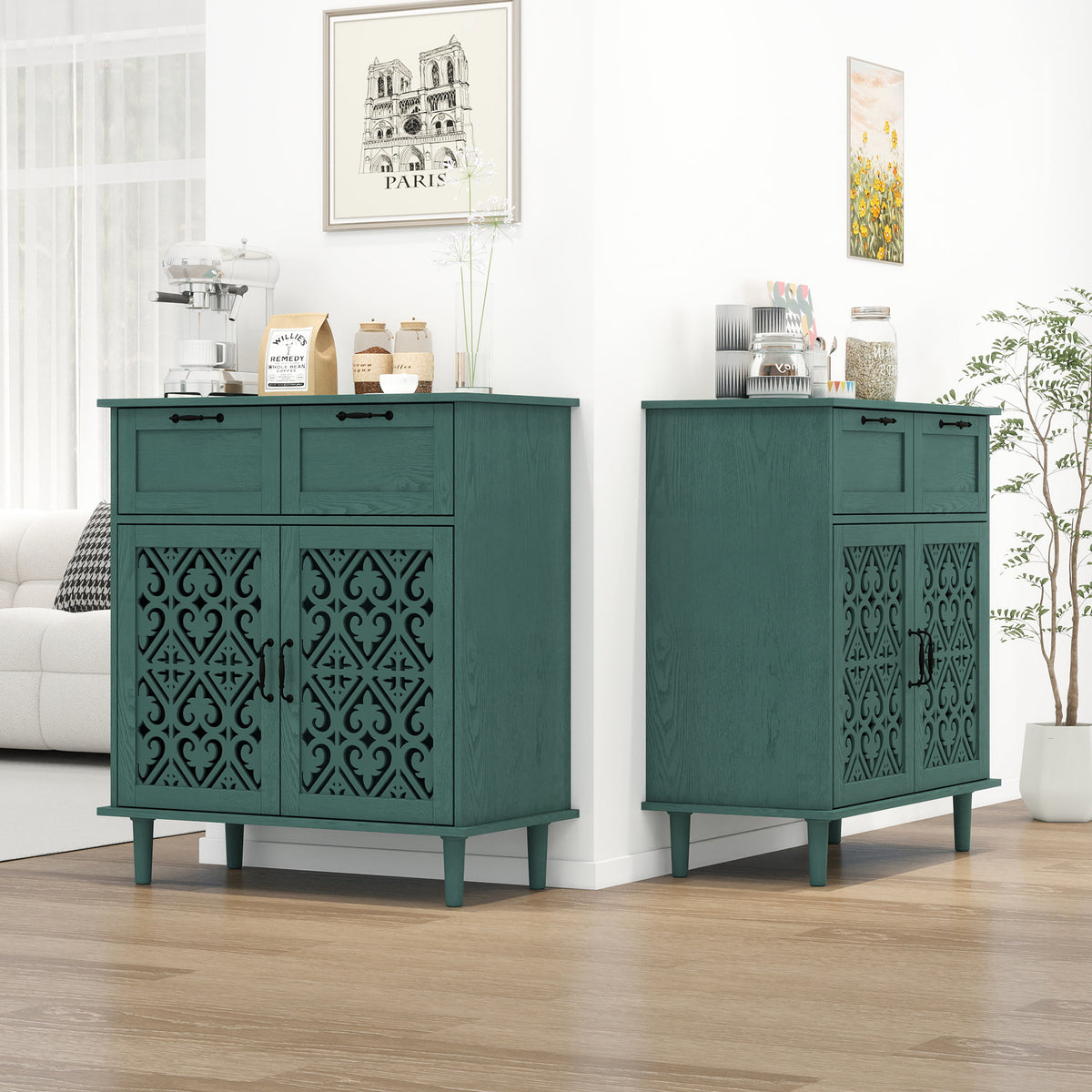 2 Door 2 Drawer Cabinet, American Furniture, Suitable For Bedroom, Living Room, Study Dark Green Mdf