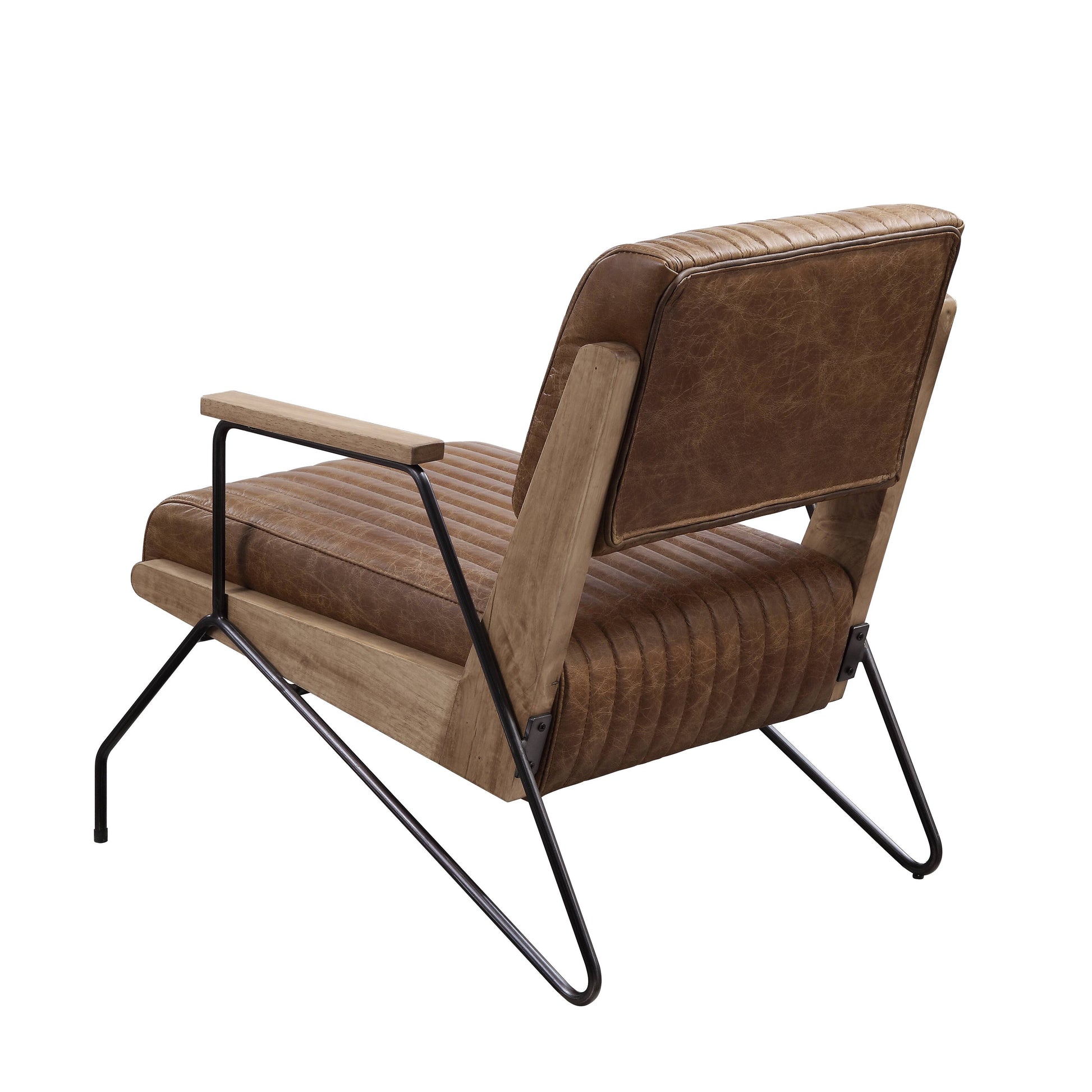 Cocoa And Matt Iron Accent Chair With Metal Leg Brown Primary Living Space Contemporary Genuine Leather