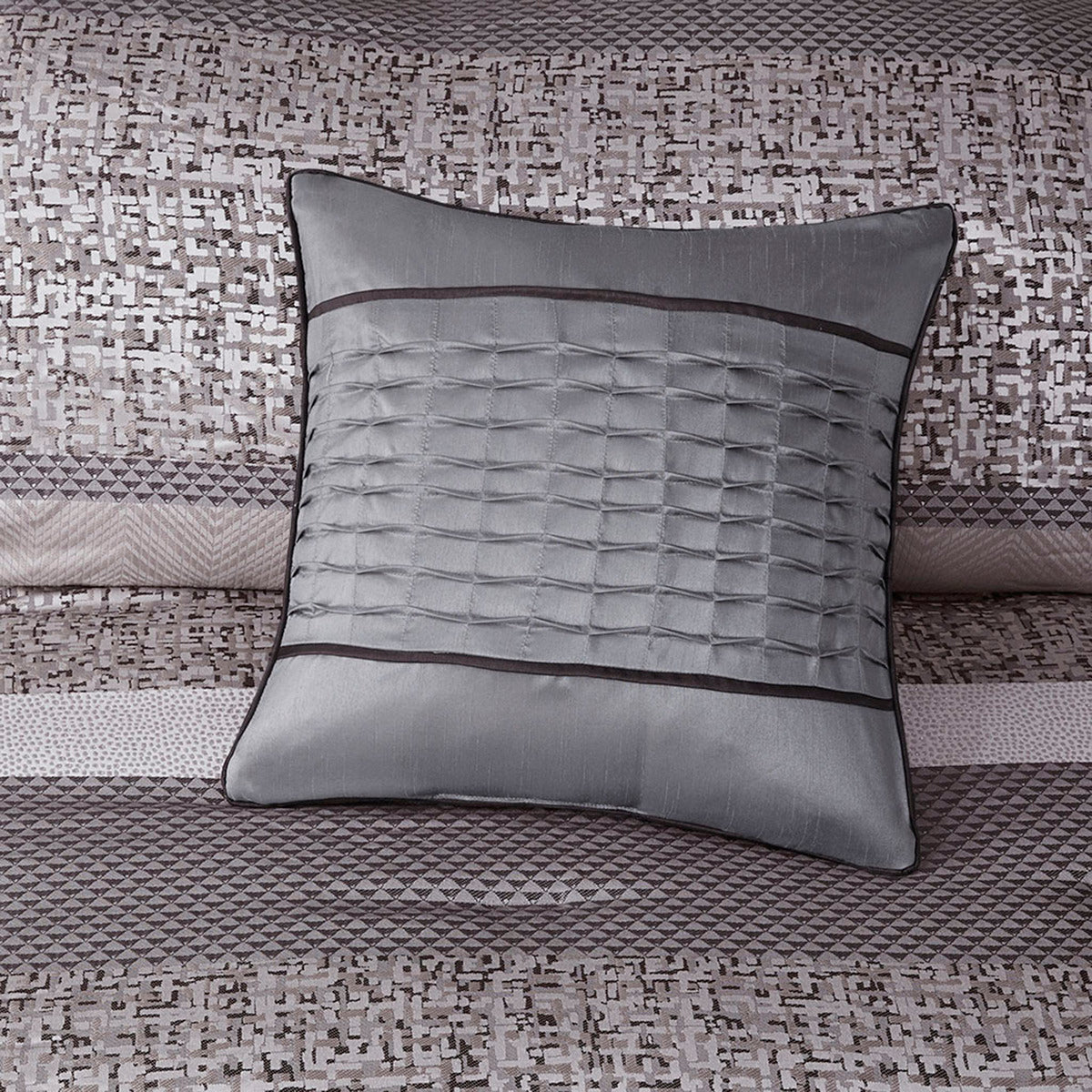 7 Piece Jacquard Comforter Set Grey Taupe Queen Queen Grey Taupe Polyester