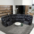 Manual Reclining Sofa Faux Leather Sofa Set Black Black Pu 5 Seat