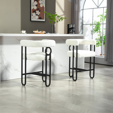Coolmore Bar Stools Set Of 2, Modern Bar Stool With Back, Black Metal Frames, Upholstered Bar Stools For Kitchen Island, Pub, Club Beige Chenille Beige Dining Room Foam Chenille