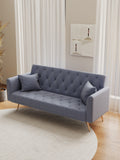 71 Inch Convertibleseat Sofa, American Vintage Grey Velvet Material, Suitable For Small Living Room, Bedroom, Office Gray Velvet 2 Seat