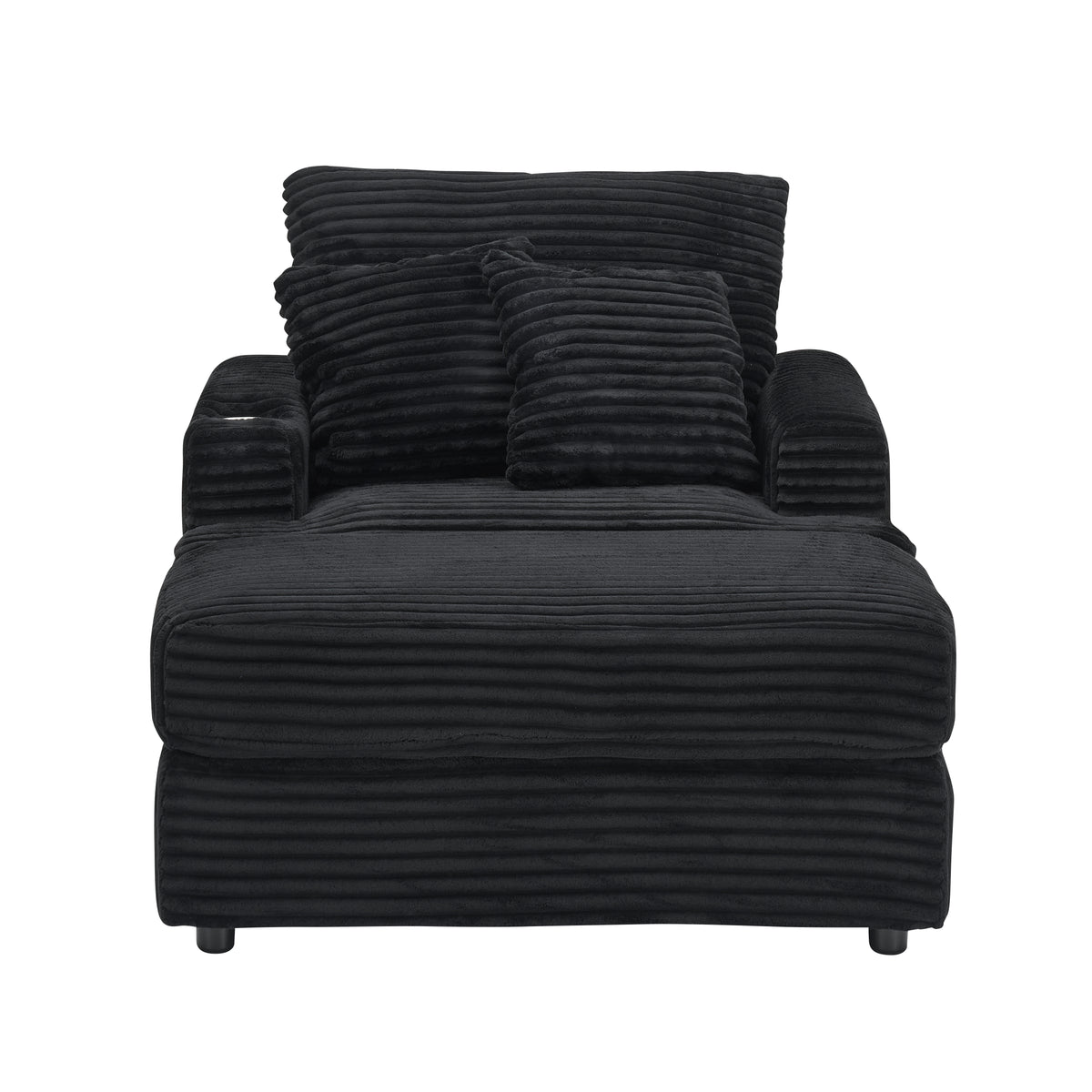 39 Inch Spring Upholstered Armchair And Ottoman Set Comfortable Single Sofa With Cup Holder And Corduroy Fabric, Perfect For Living Room Or Bedroom Black Corduroy 1 Seat