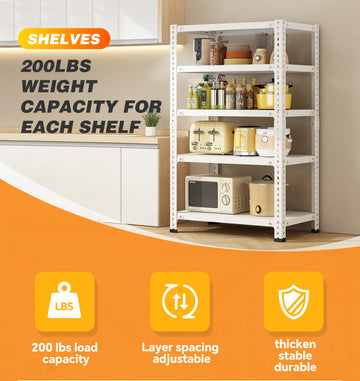 Household Storage Rack, Adjustable Display Rack, Basement Balcony Storage Rack, Carbon Steel Storage Rack, 100Cm * 40Cm * 180Cm, Five Floors White 5 White Etagere Primary Living Space Metal Contemporary Adjustable Shelves Metal