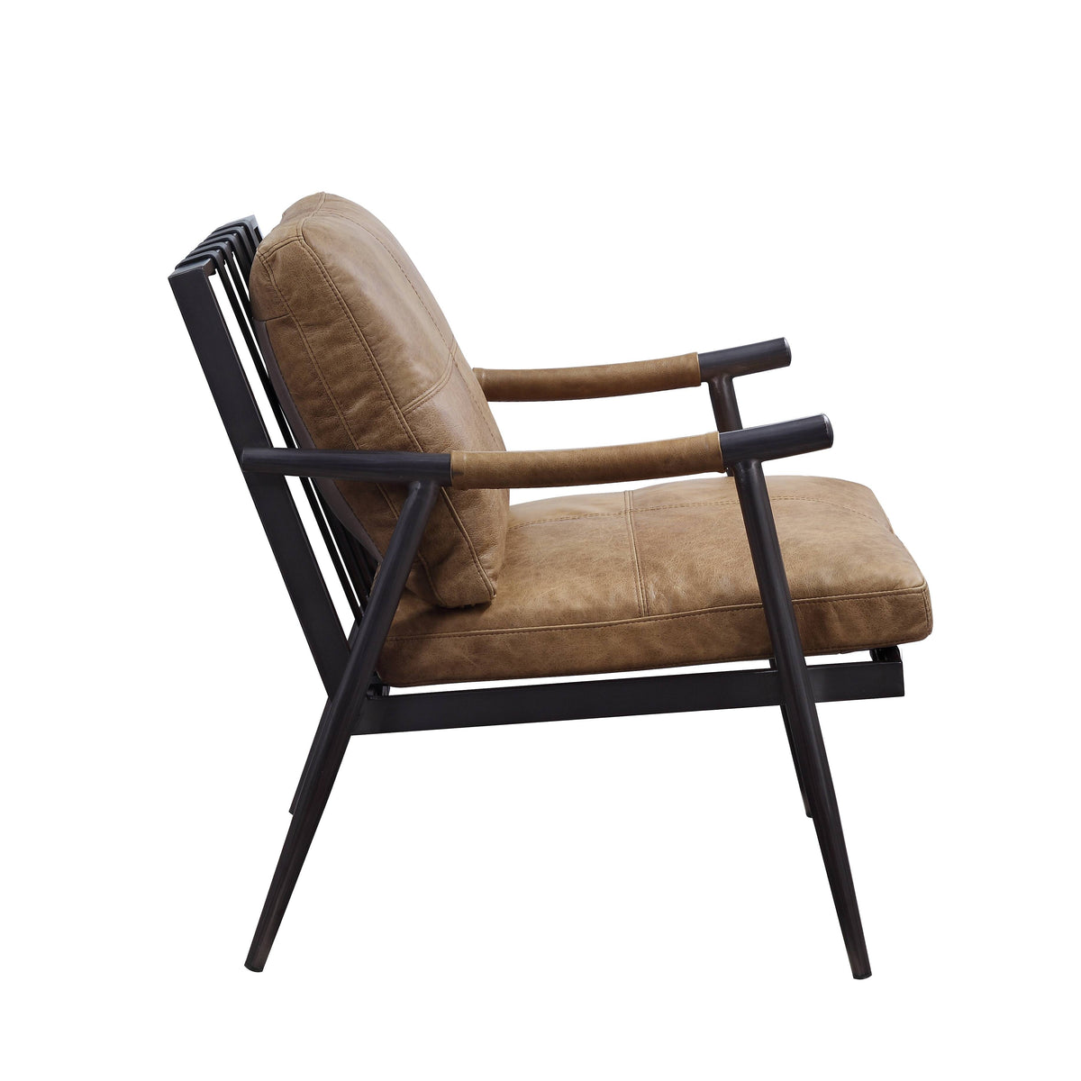 Berham Chestnut And Matt Iron Accent Chair With Metal Leg Chestnut Primary Living Space Genuine Leather