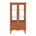 Lighted Glass Cabinet Glass Wine Cabinet Curio Display Cabinet With Adjustable Glass Shelves 2 Doors And 1 Drawer Cabinet Bulb Included Oak Oak Mdf Glass