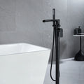 Matte Black Freestanding Floor Mount Bathtub Filler With Single Handle And Hand Shower Matte Black Brass