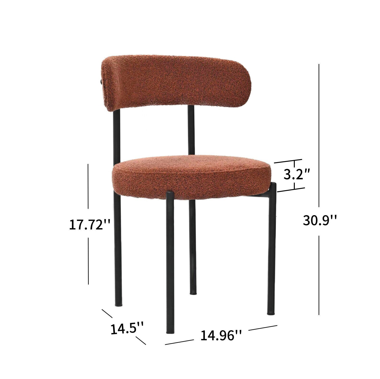 Brown Boucle Dining Chairs Set Of 2,Mid Century Modern Curved Backrest Chair,Round Upholstered Kitchen Chairs Metal Brown Dining Room Modern Banquet Chair Tufted Back Velvet